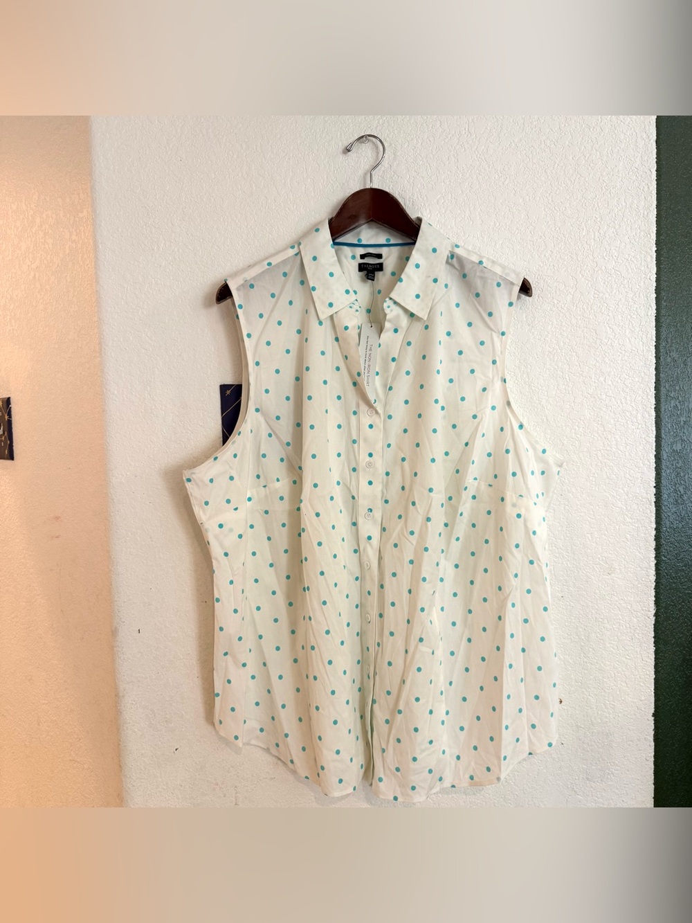 NWT Talbots Womens Shirt Blouse White Blue Polka Dot Sleeveless Plus Size 24W